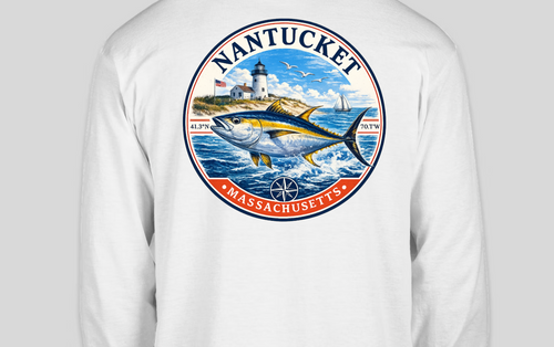 White long-sleeve shirt with Nantucket design on a custom design platform